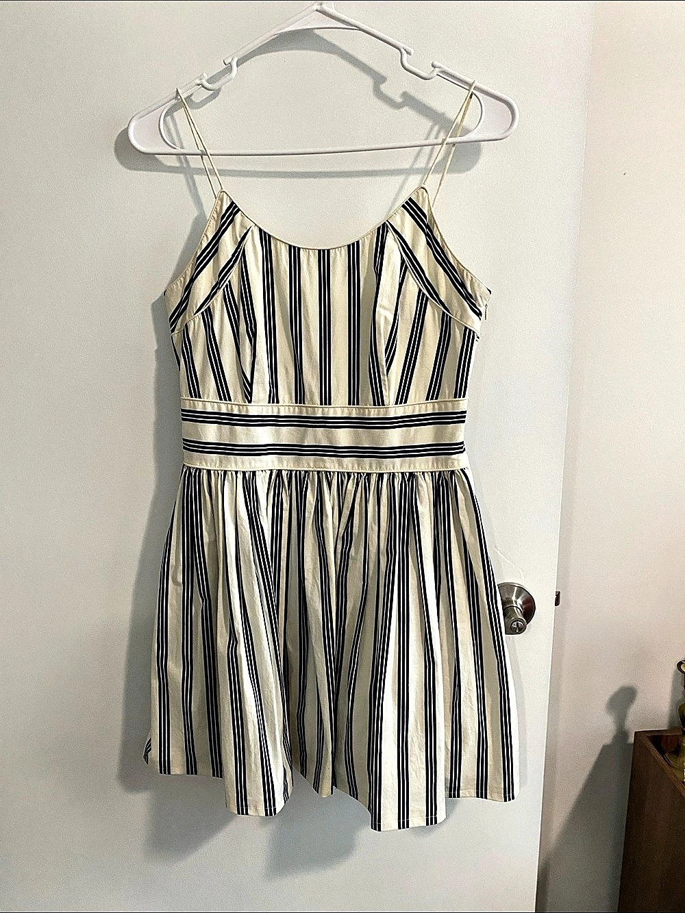 Tweed Striped Cotton Mini Dress in White & Blue Size Small